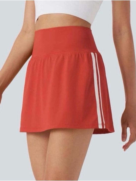 HALARA Pants - Halara SoftlyZero High Waisted Mini Skort Red Side Stripe Size Medium NEW